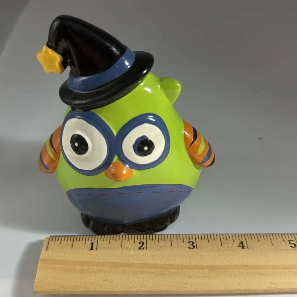 Halloween Inspired Ceramic  Owl Figurine with Witch Hat